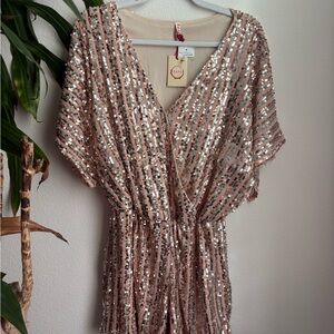 Anthropologie Raga Sequin Dress in Rose Gold New Years Eve/ Bridal Romper Dress